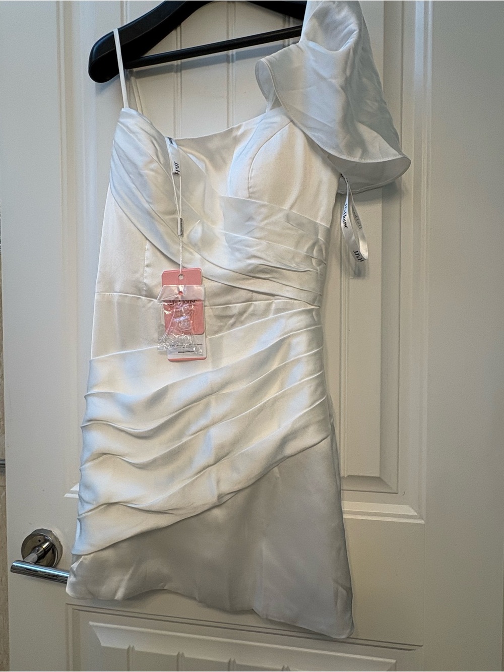 NWT JJs House Ivory One-Shoulder Satin Mini Dress- size S